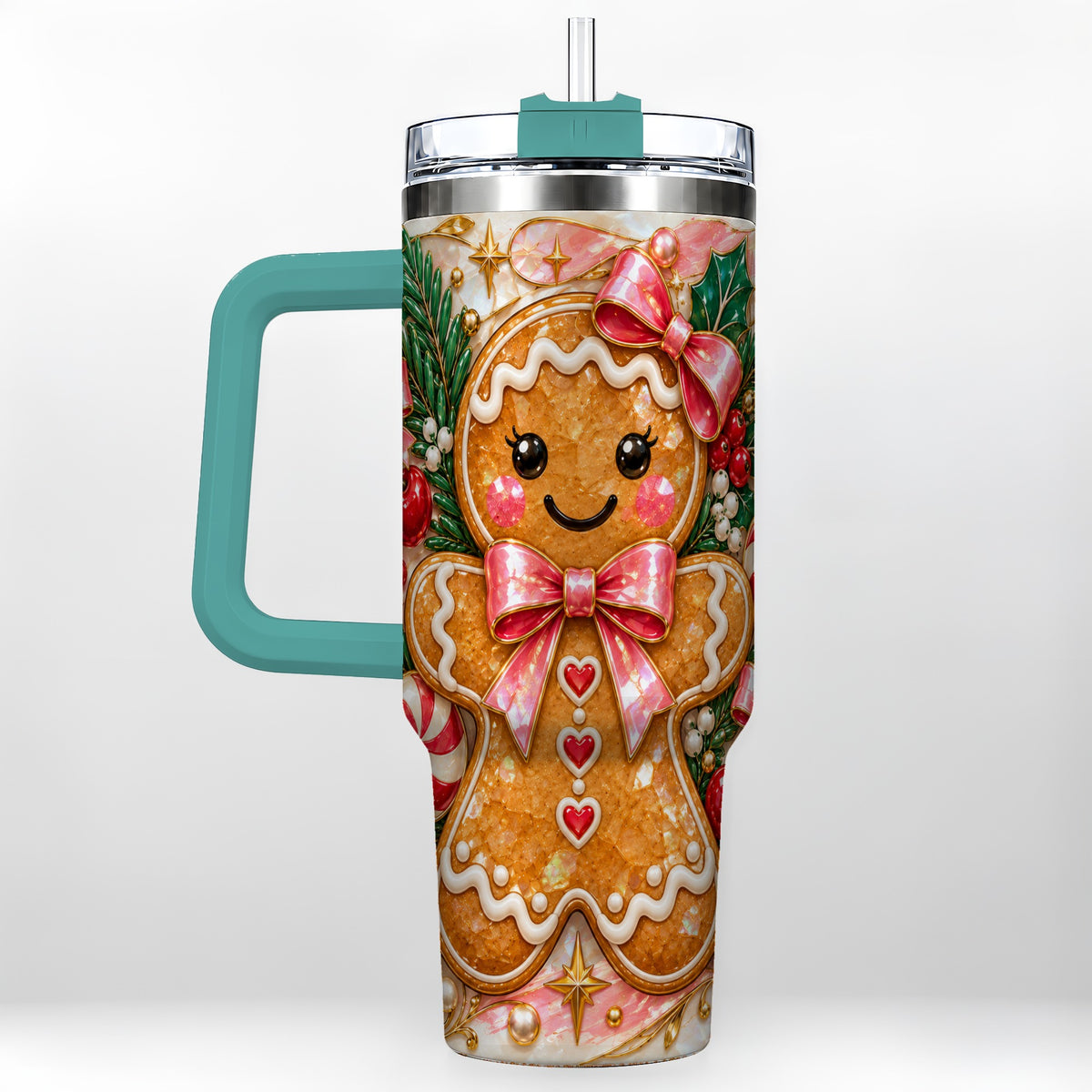#pl[40oz|Green] Gingerbread 40oz Tumbler, Christmas Tumbler, Stainless Steel Travel Cup