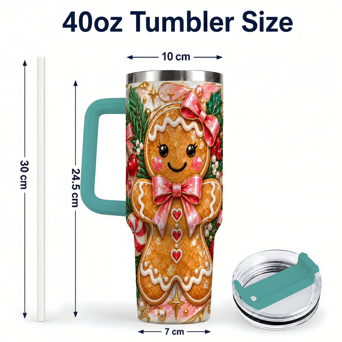 #pl[40oz|Green] Gingerbread 40oz Tumbler, Christmas Tumbler, Stainless Steel Travel Cup