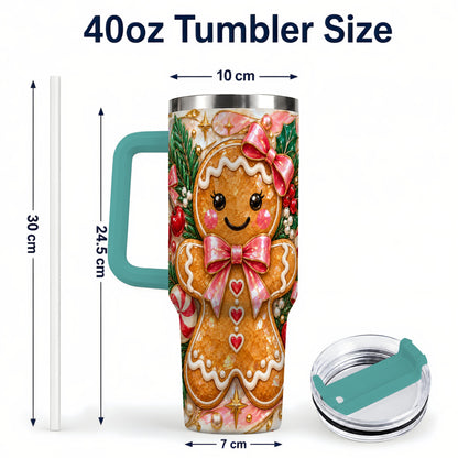 #pl[40oz|Green] Gingerbread 40oz Tumbler, Christmas Tumbler, Stainless Steel Travel Cup