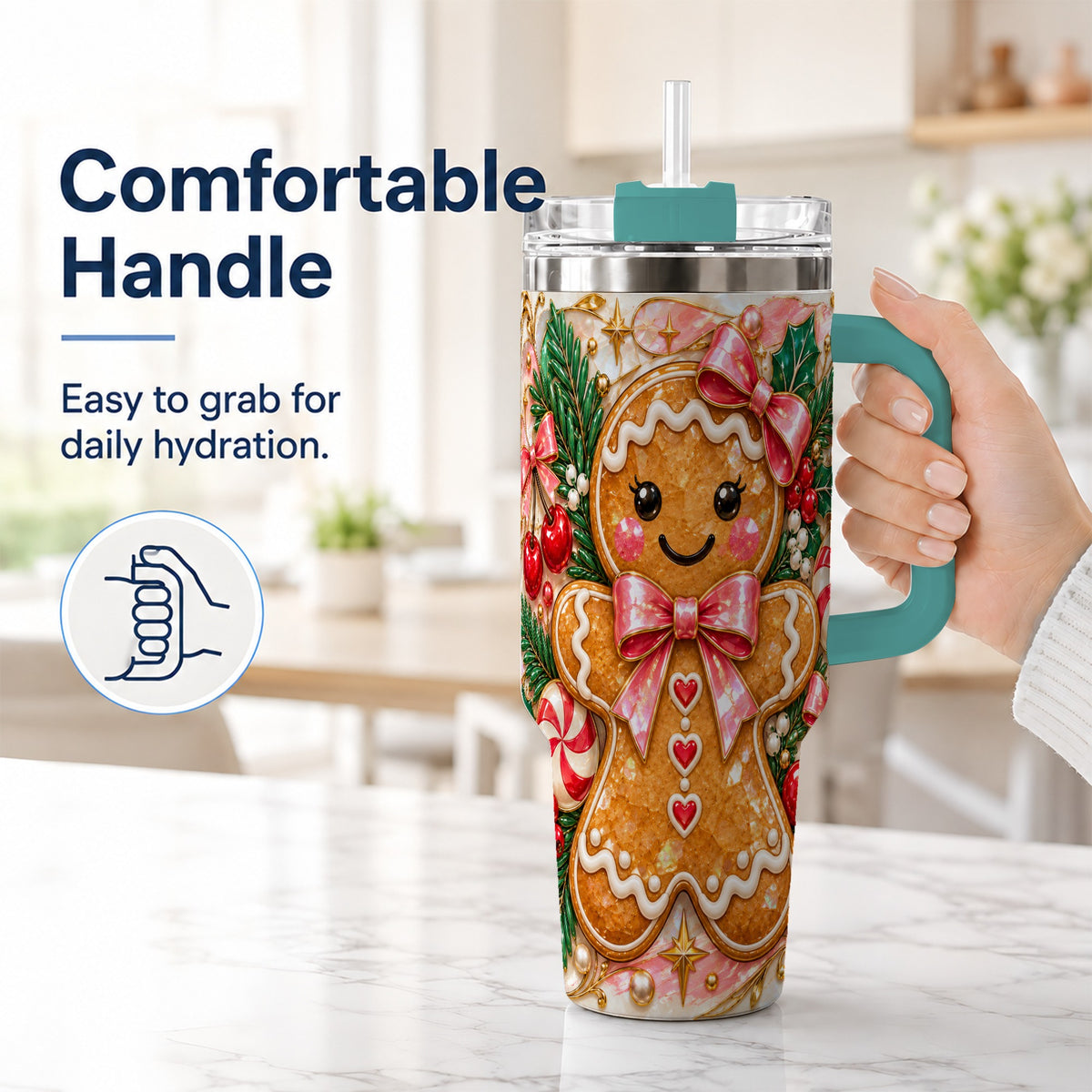 #pl[40oz|Green] Gingerbread 40oz Tumbler, Christmas Tumbler, Stainless Steel Travel Cup