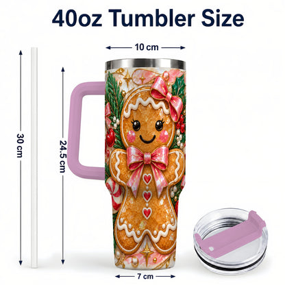 #pl[40oz|Pink] Gingerbread 40oz Tumbler, Christmas Tumbler, Stainless Steel Travel Cup