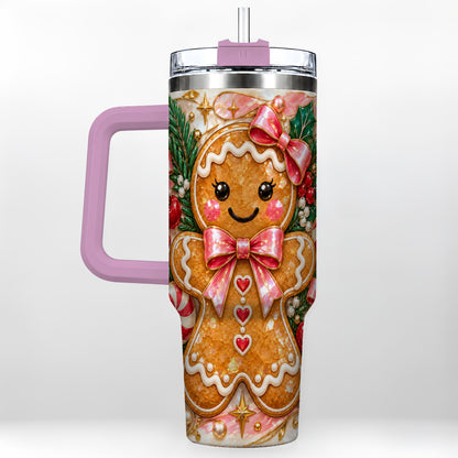 #pl[40oz|Pink] Gingerbread 40oz Tumbler, Christmas Tumbler, Stainless Steel Travel Cup