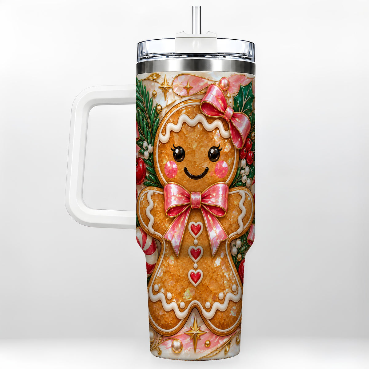 Gingerbread 40oz Tumbler, Christmas Tumbler, Stainless Steel Travel Cup