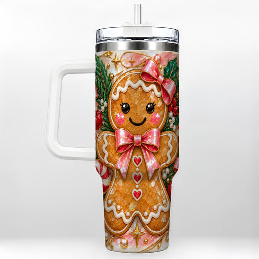 Gingerbread 40oz Tumbler, Christmas Tumbler, Stainless Steel Travel Cup