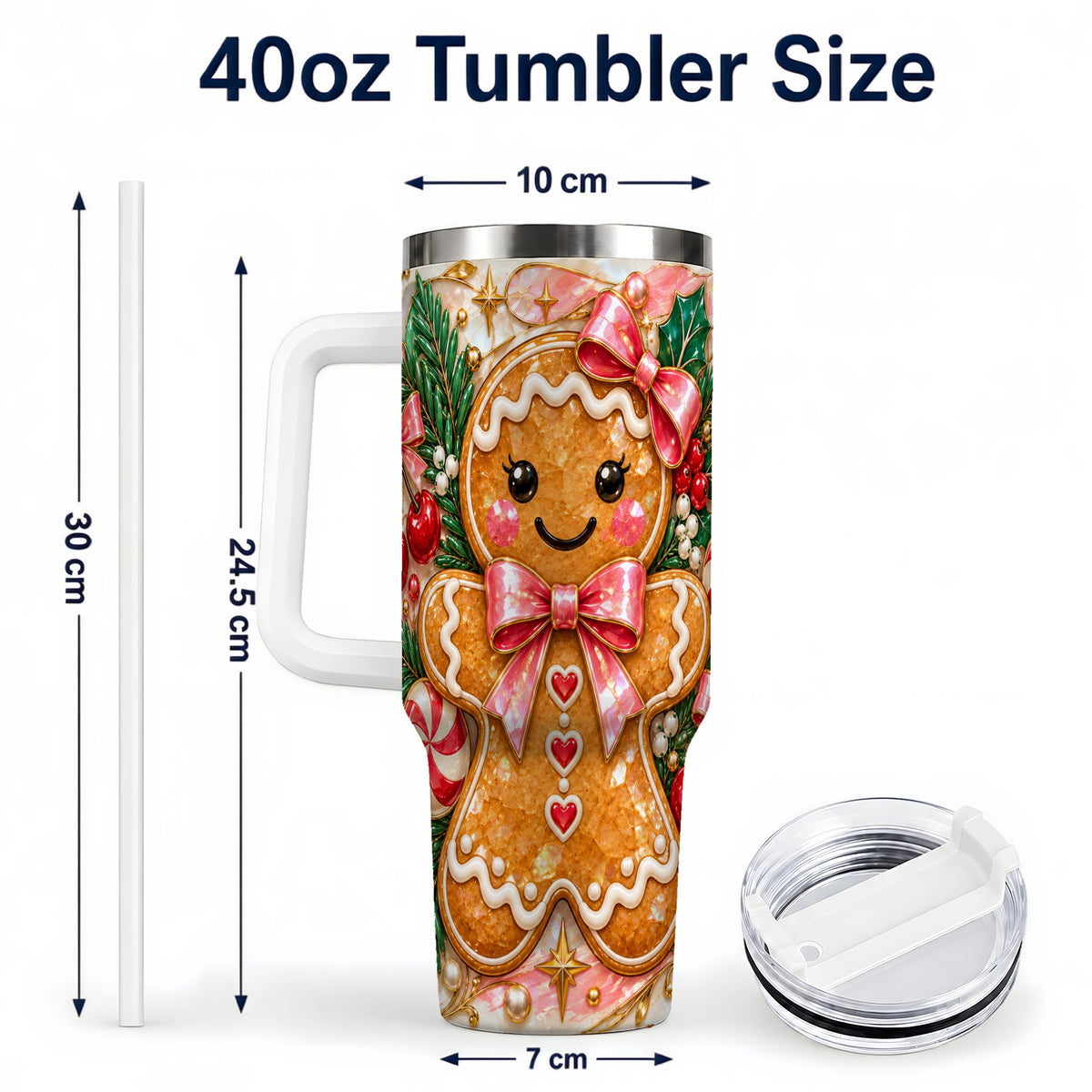 #pl[40oz|White] Gingerbread 40oz Tumbler, Christmas Tumbler, Stainless Steel Travel Cup