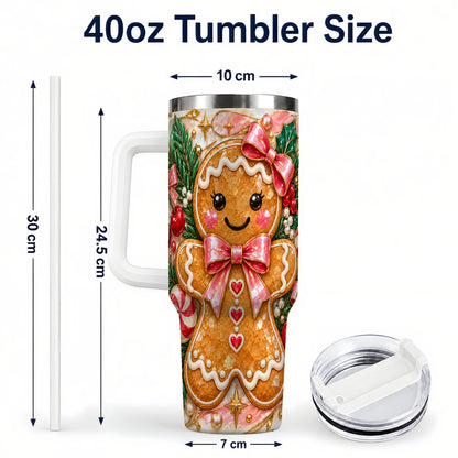 #pl[40oz|White] Gingerbread 40oz Tumbler, Christmas Tumbler, Stainless Steel Travel Cup