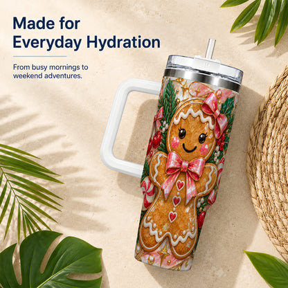Gingerbread 40oz Tumbler, Christmas Tumbler, Stainless Steel Travel Cup