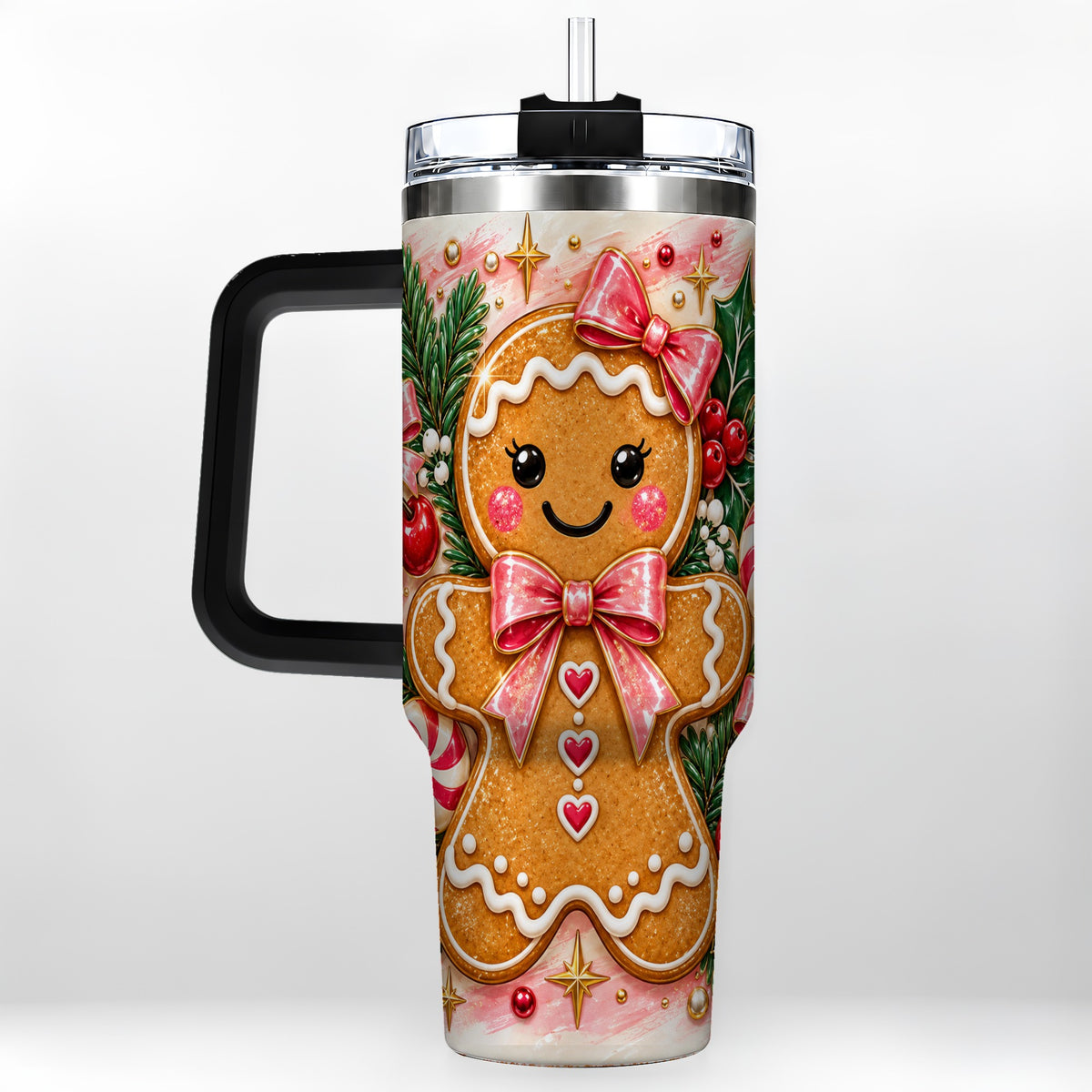 #pl[40oz|Black] Gingerbread 40oz Tumbler, Festive Tumbler, Stainless Steel Travel Cup