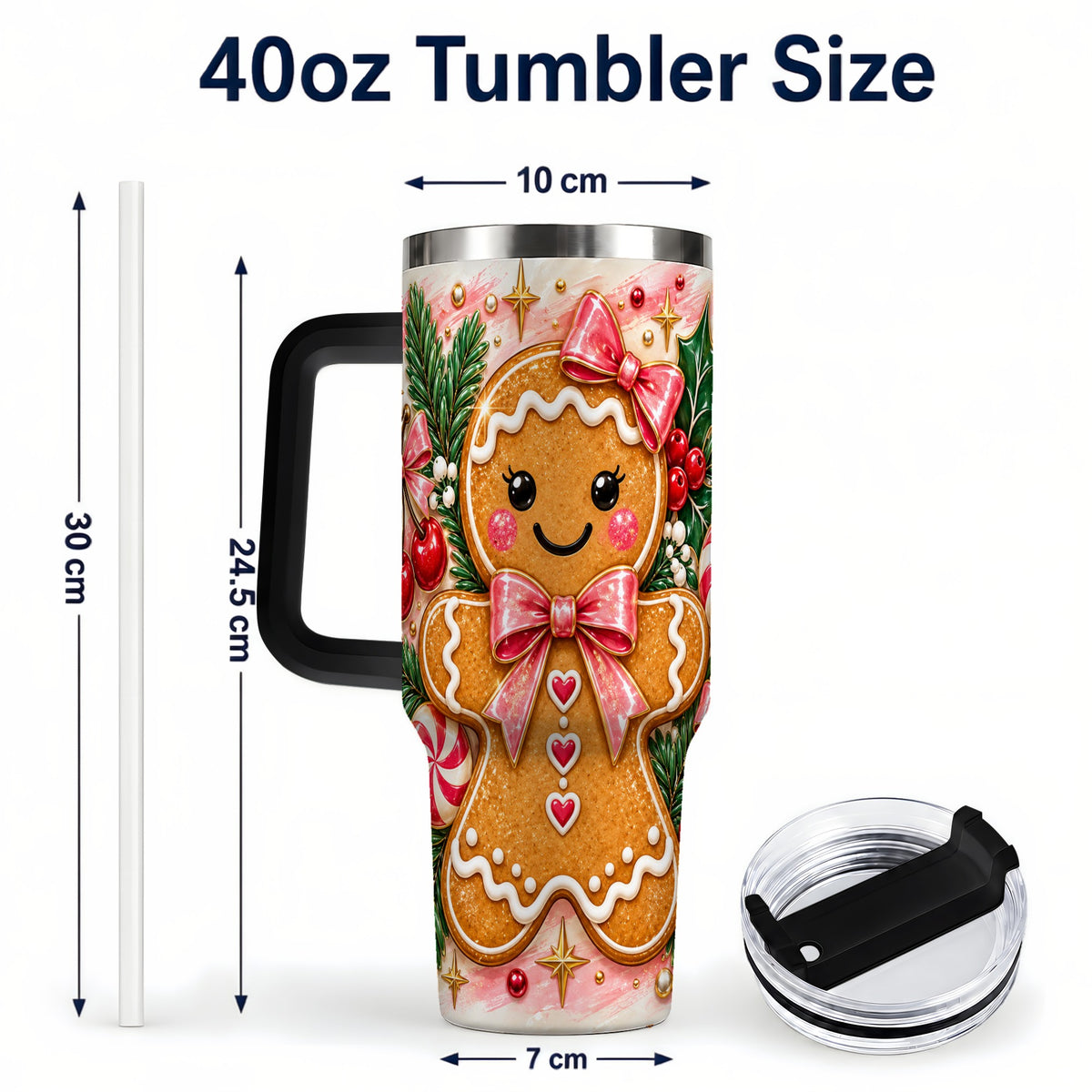 #pl[40oz|Black] Gingerbread 40oz Tumbler, Festive Tumbler, Stainless Steel Travel Cup