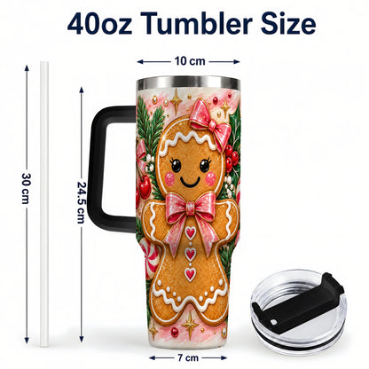 #pl[40oz|Black] Gingerbread 40oz Tumbler, Festive Tumbler, Stainless Steel Travel Cup