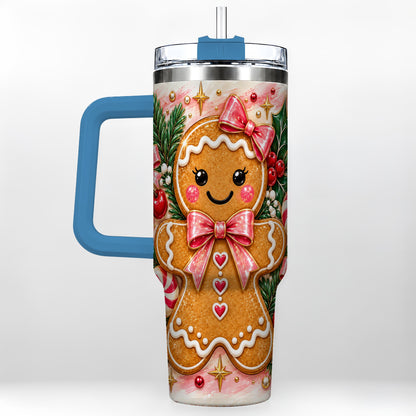 #pl[40oz|Blue] Gingerbread 40oz Tumbler, Festive Tumbler, Stainless Steel Travel Cup