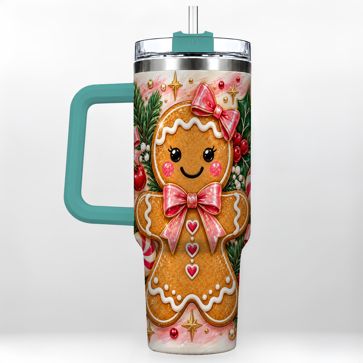 #pl[40oz|Green] Gingerbread 40oz Tumbler, Festive Tumbler, Stainless Steel Travel Cup