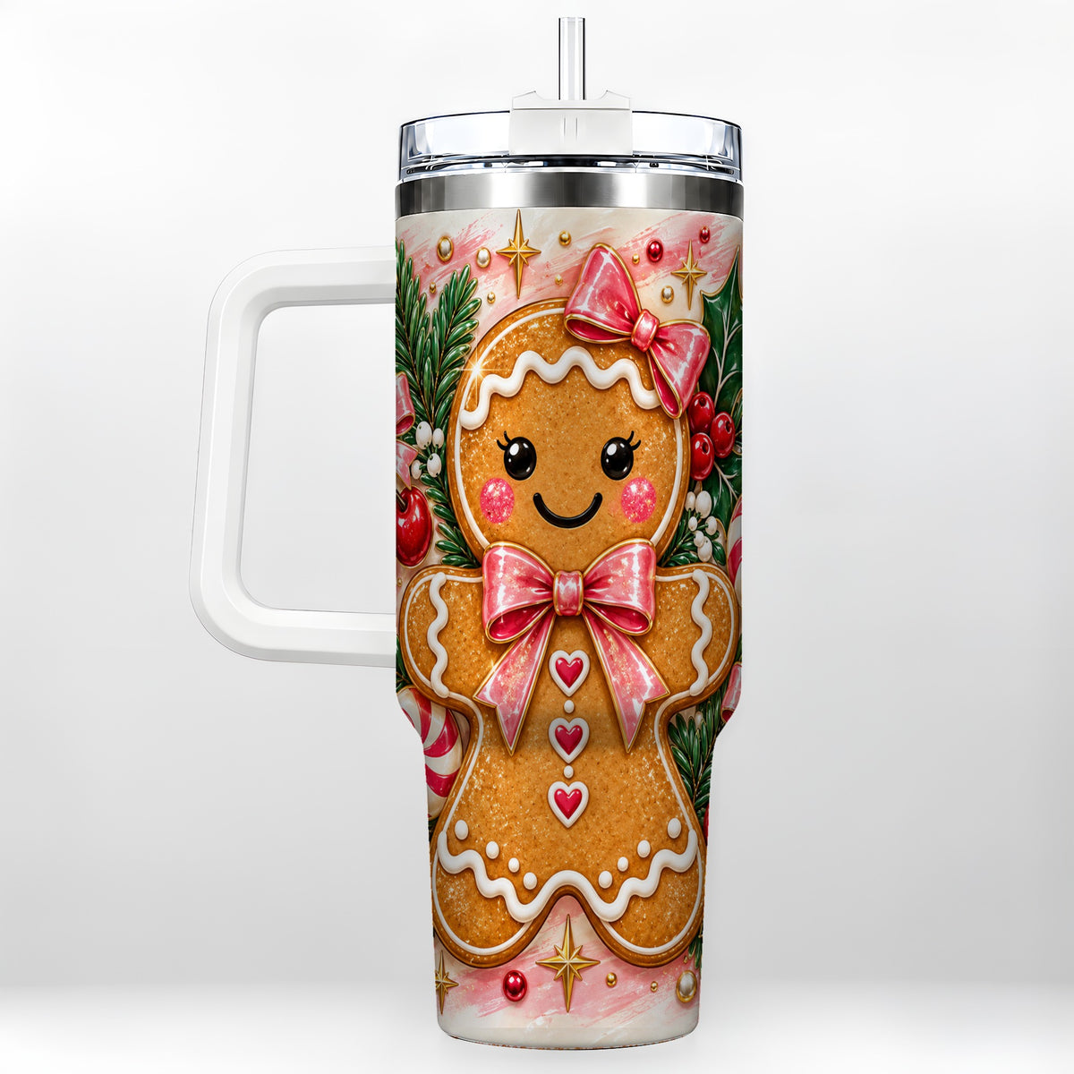 Gingerbread 40oz Tumbler, Festive Tumbler, Stainless Steel Travel Cup