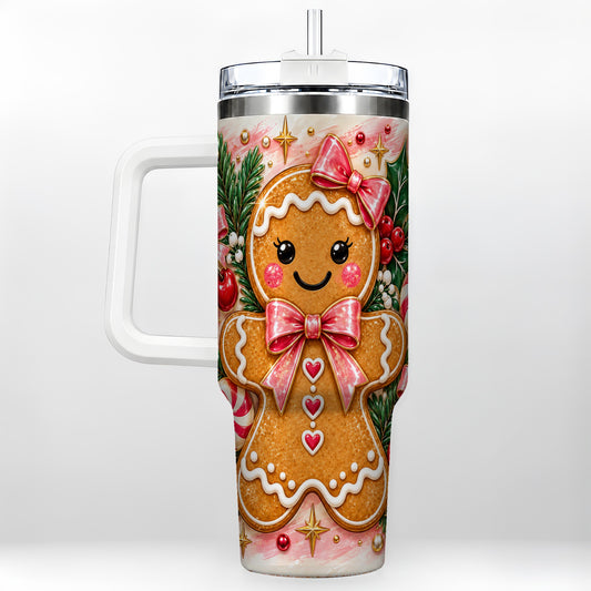 Gingerbread 40oz Tumbler, Festive Tumbler, Stainless Steel Travel Cup