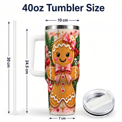 #pl[40oz|White] Gingerbread 40oz Tumbler, Festive Tumbler, Stainless Steel Travel Cup