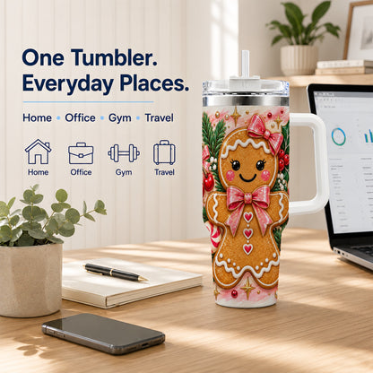 Gingerbread 40oz Tumbler, Festive Tumbler, Stainless Steel Travel Cup