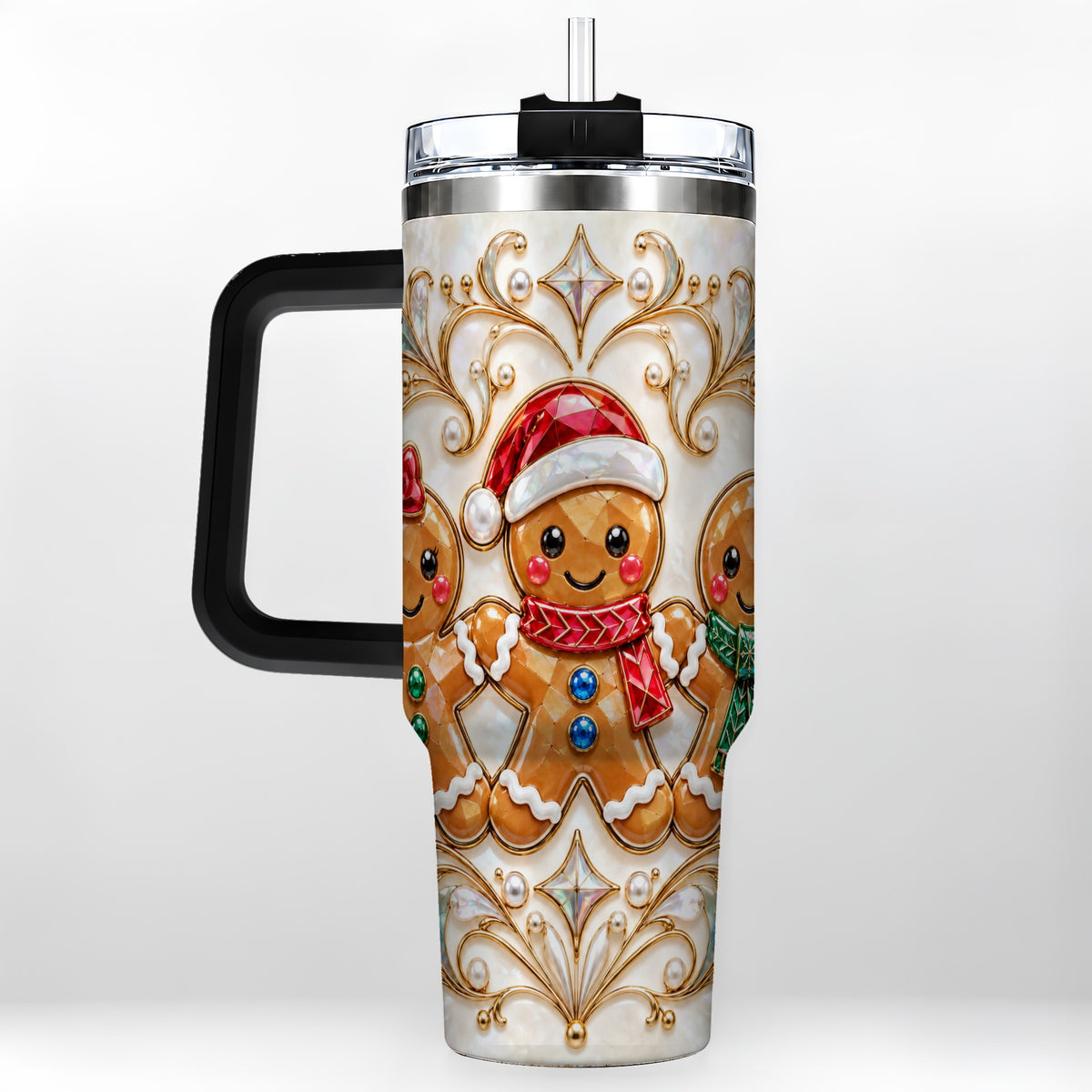 #pl[40oz|Black] Gingerbread Trio 40oz Tumbler, Holiday Tumbler, Stainless Steel Travel Cup
