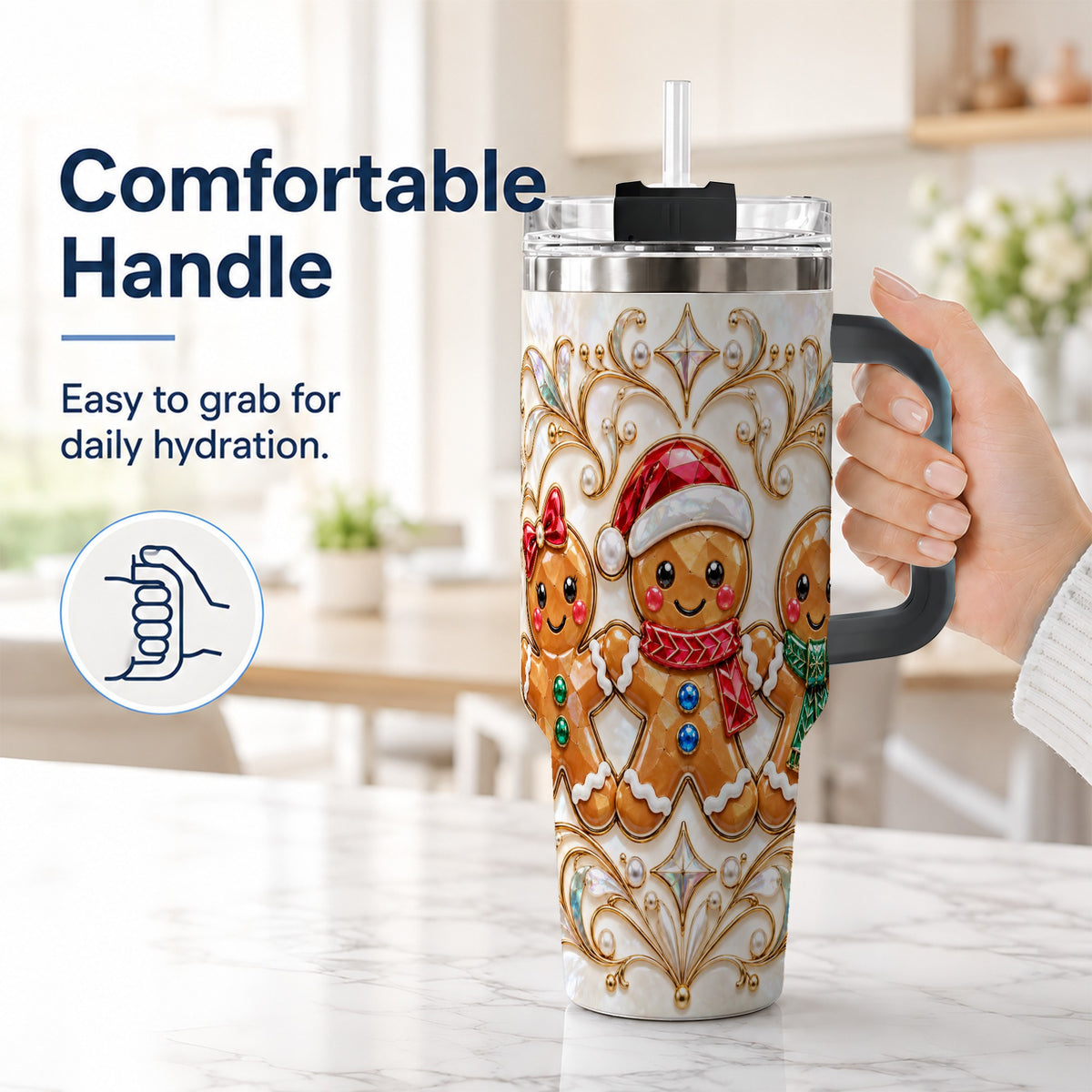 #pl[40oz|Black] Gingerbread Trio 40oz Tumbler, Holiday Tumbler, Stainless Steel Travel Cup