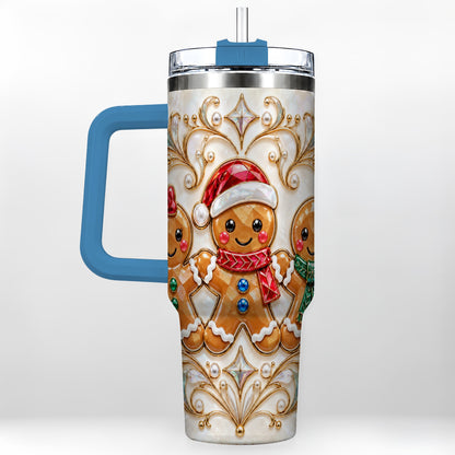 #pl[40oz|Blue] Gingerbread Trio 40oz Tumbler, Holiday Tumbler, Stainless Steel Travel Cup
