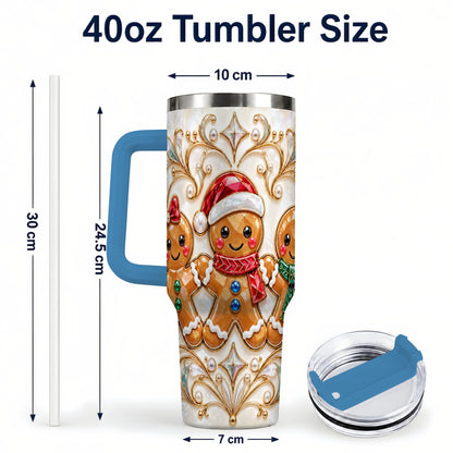 #pl[40oz|Blue] Gingerbread Trio 40oz Tumbler, Holiday Tumbler, Stainless Steel Travel Cup