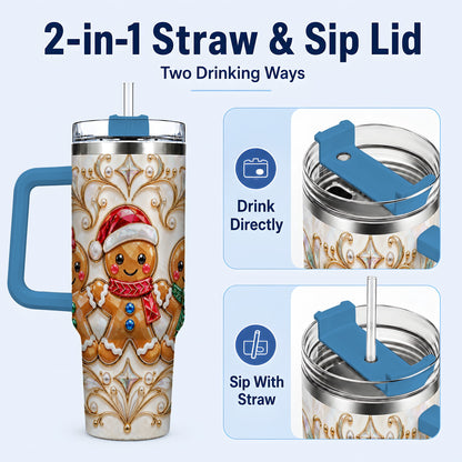 #pl[40oz|Blue] Gingerbread Trio 40oz Tumbler, Holiday Tumbler, Stainless Steel Travel Cup