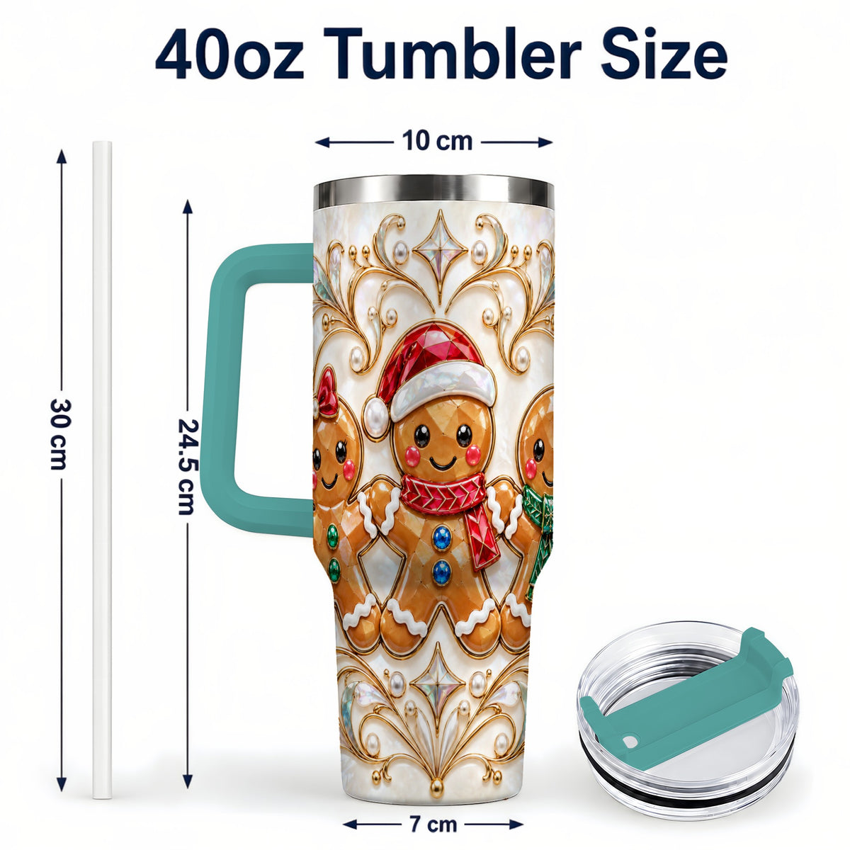 #pl[40oz|Green] Gingerbread Trio 40oz Tumbler, Holiday Tumbler, Stainless Steel Travel Cup