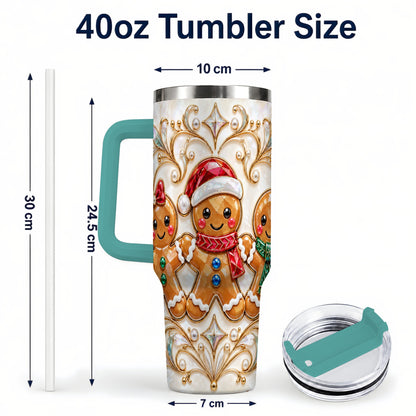 #pl[40oz|Green] Gingerbread Trio 40oz Tumbler, Holiday Tumbler, Stainless Steel Travel Cup