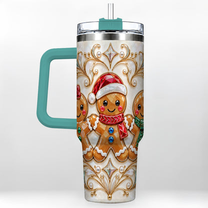 #pl[40oz|Green] Gingerbread Trio 40oz Tumbler, Holiday Tumbler, Stainless Steel Travel Cup