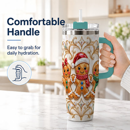 #pl[40oz|Green] Gingerbread Trio 40oz Tumbler, Holiday Tumbler, Stainless Steel Travel Cup