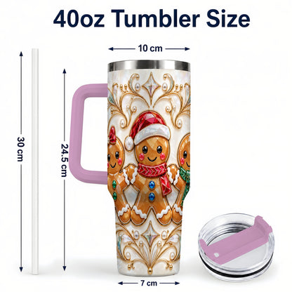 #pl[40oz|Pink] Gingerbread Trio 40oz Tumbler, Holiday Tumbler, Stainless Steel Travel Cup