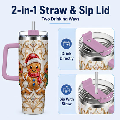 #pl[40oz|Pink] Gingerbread Trio 40oz Tumbler, Holiday Tumbler, Stainless Steel Travel Cup