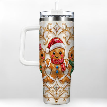 Gingerbread Trio 40oz Tumbler, Holiday Tumbler, Stainless Steel Travel Cup