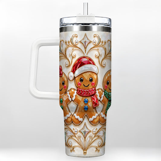 Gingerbread Trio 40oz Tumbler, Holiday Tumbler, Stainless Steel Travel Cup