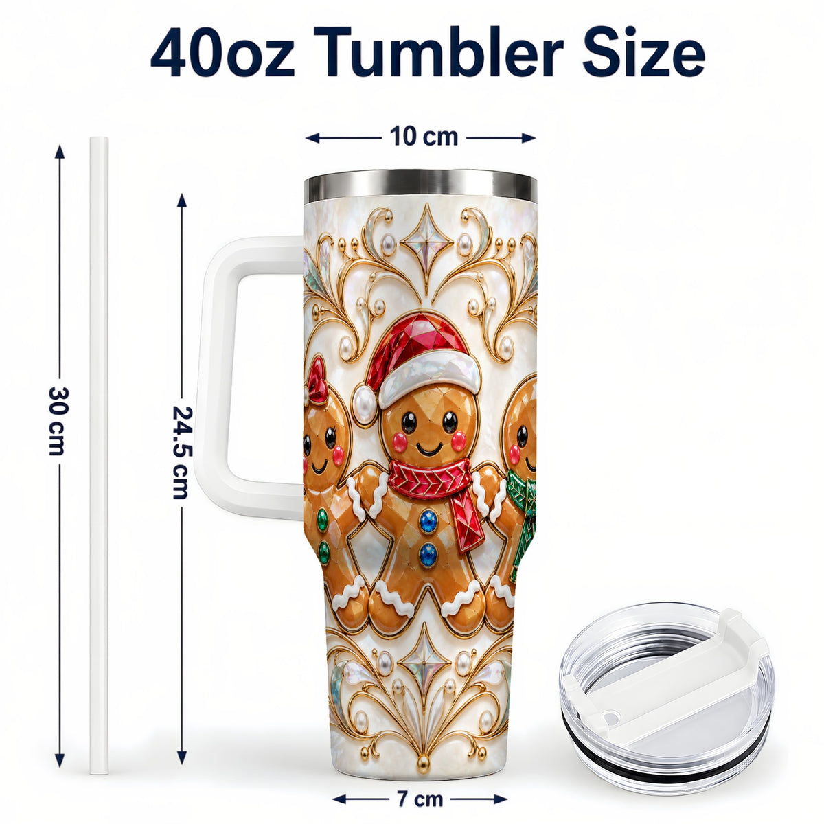 #pl[40oz|White] Gingerbread Trio 40oz Tumbler, Holiday Tumbler, Stainless Steel Travel Cup