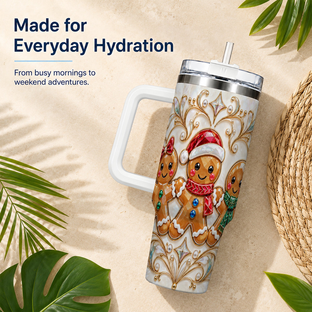 Gingerbread Trio 40oz Tumbler, Holiday Tumbler, Stainless Steel Travel Cup