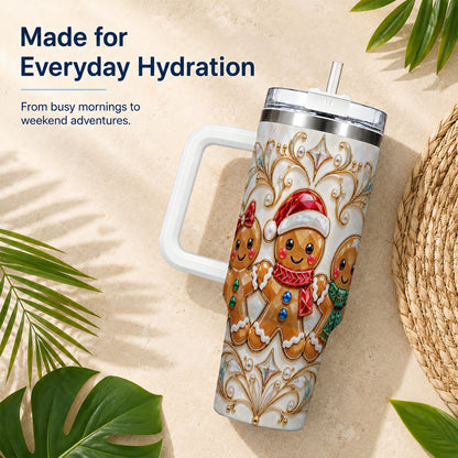 Gingerbread Trio 40oz Tumbler, Holiday Tumbler, Stainless Steel Travel Cup