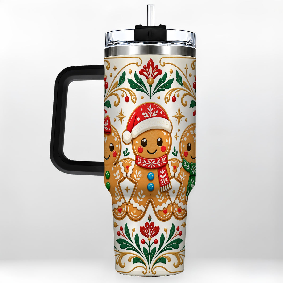 #pl[40oz|Black] Folk Gingerbread 40oz Tumbler, Holiday Tumbler, Stainless Steel Travel Cup