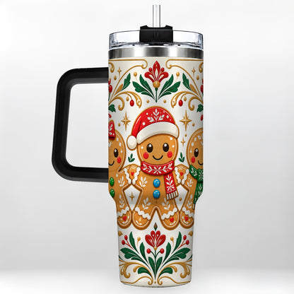 #pl[40oz|Black] Folk Gingerbread 40oz Tumbler, Holiday Tumbler, Stainless Steel Travel Cup
