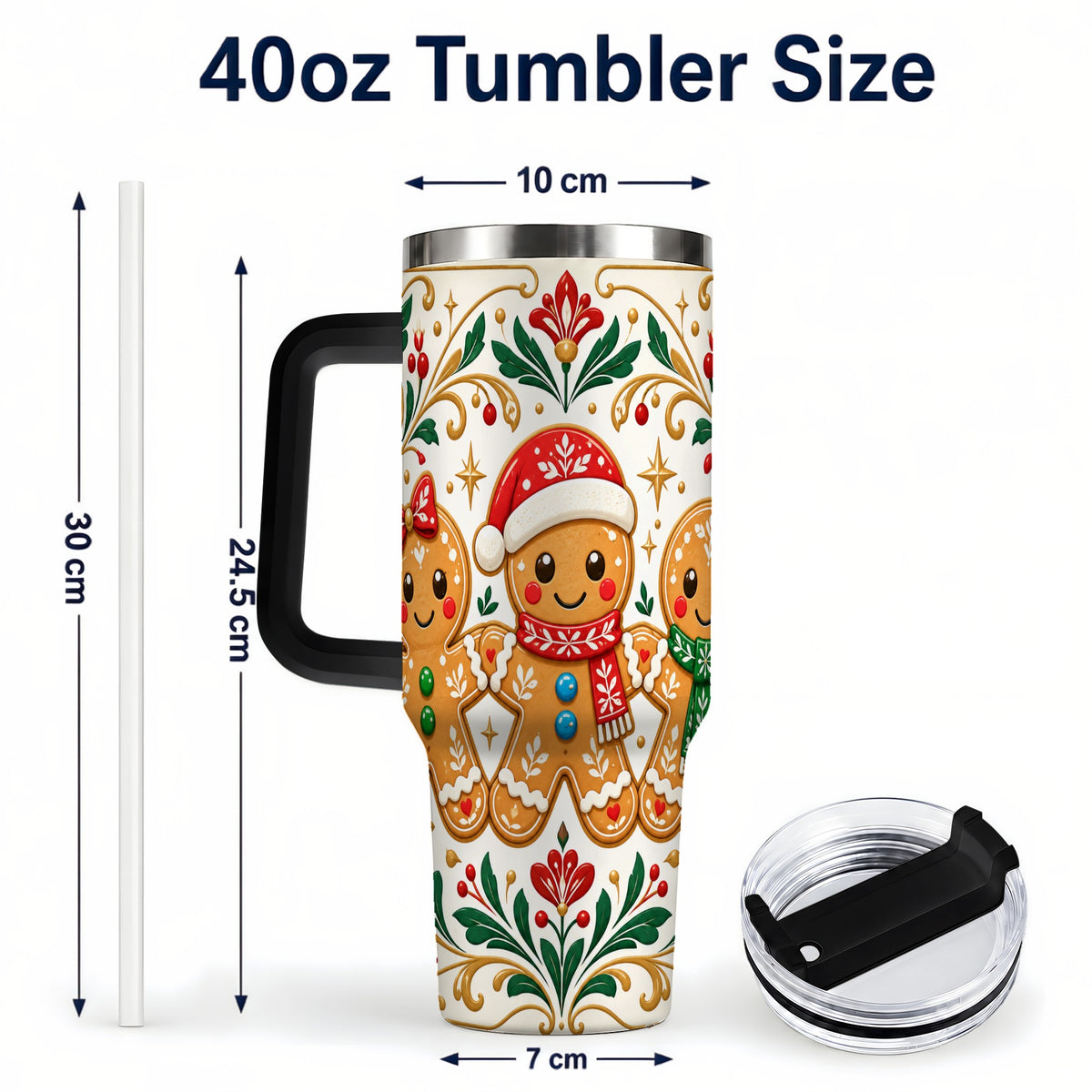 #pl[40oz|Black] Folk Gingerbread 40oz Tumbler, Holiday Tumbler, Stainless Steel Travel Cup