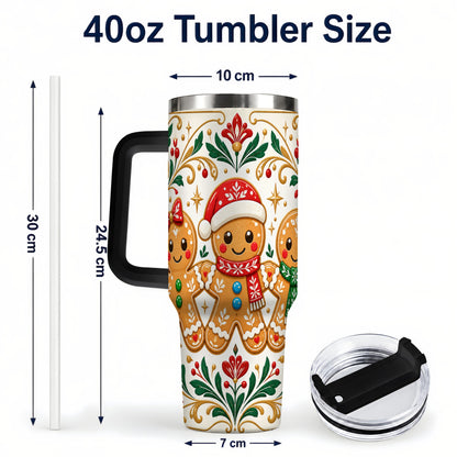 #pl[40oz|Black] Folk Gingerbread 40oz Tumbler, Holiday Tumbler, Stainless Steel Travel Cup