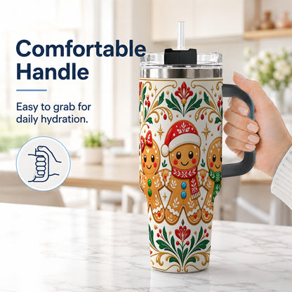 #pl[40oz|Black] Folk Gingerbread 40oz Tumbler, Holiday Tumbler, Stainless Steel Travel Cup