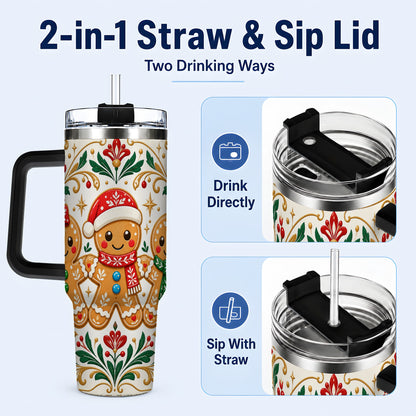 #pl[40oz|Black] Folk Gingerbread 40oz Tumbler, Holiday Tumbler, Stainless Steel Travel Cup