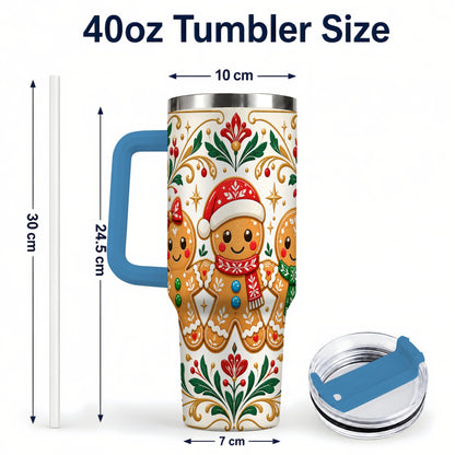 #pl[40oz|Blue] Folk Gingerbread 40oz Tumbler, Holiday Tumbler, Stainless Steel Travel Cup