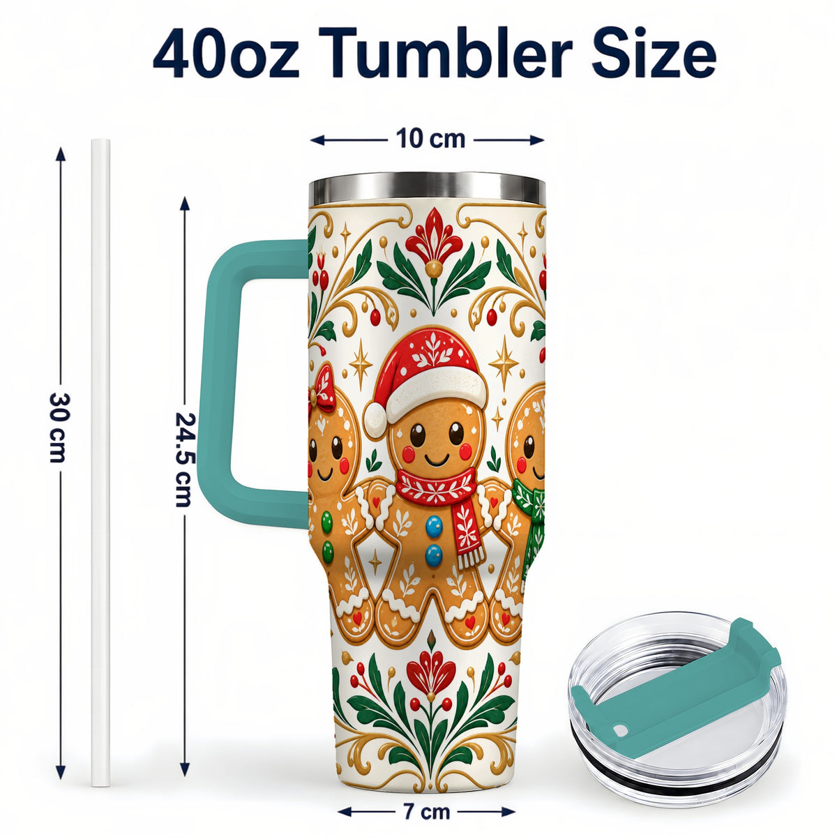 #pl[40oz|Green] Folk Gingerbread 40oz Tumbler, Holiday Tumbler, Stainless Steel Travel Cup