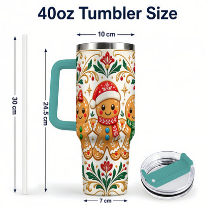 #pl[40oz|Green] Folk Gingerbread 40oz Tumbler, Holiday Tumbler, Stainless Steel Travel Cup