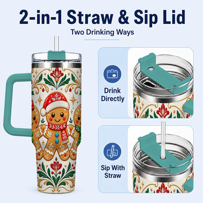 #pl[40oz|Green] Folk Gingerbread 40oz Tumbler, Holiday Tumbler, Stainless Steel Travel Cup