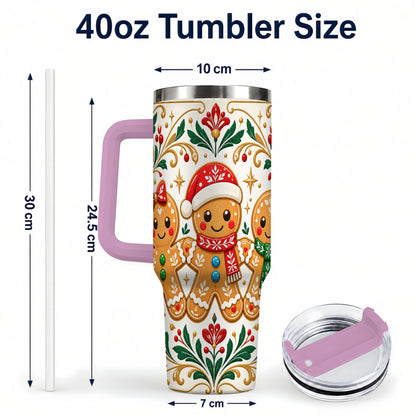 #pl[40oz|Pink] Folk Gingerbread 40oz Tumbler, Holiday Tumbler, Stainless Steel Travel Cup