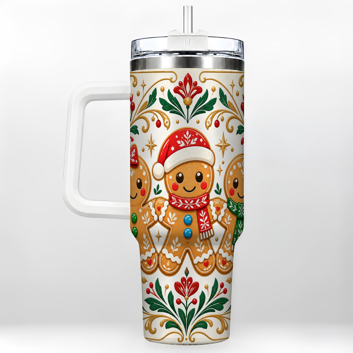 Folk Gingerbread 40oz Tumbler, Holiday Tumbler, Stainless Steel Travel Cup