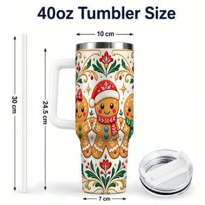 #pl[40oz|White] Folk Gingerbread 40oz Tumbler, Holiday Tumbler, Stainless Steel Travel Cup