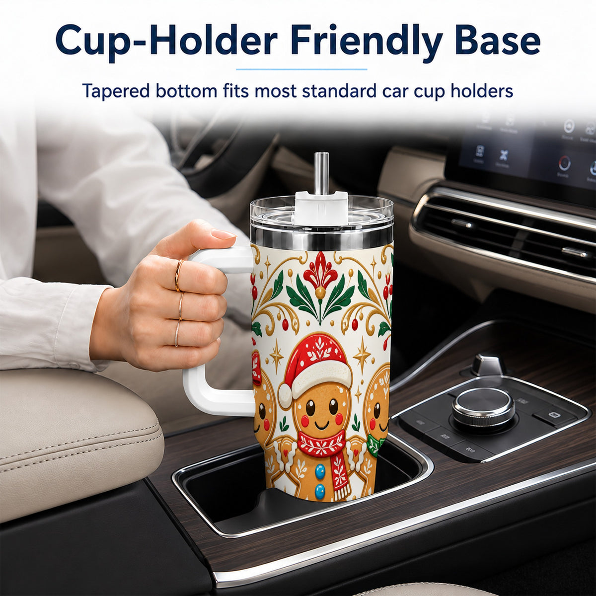 Folk Gingerbread 40oz Tumbler, Holiday Tumbler, Stainless Steel Travel Cup